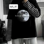 تیشرت مشکي طرح دار آستین دار moon(2) (آستین چسبیده)