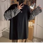 t-shirt تیشرت مشکی آستین راه راه سفیدمشکی